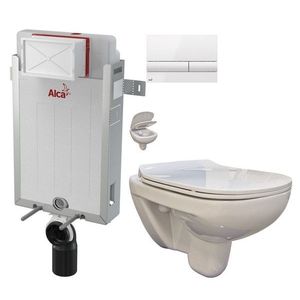 ALCADRAIN Renovmodul předstěnový instalační systém s bílým tlačítkem M1710 + WC bez oplachového kruhu Edge + SEDÁTKO AM115/1000 M1710 EG1 obraz
