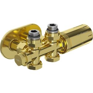 MEXEN/S G05 úhlová termostatická souprava pro radiátor/středová + krycí rozeta R, Duplex, DN50, zlatá W908-958-905-50 obraz