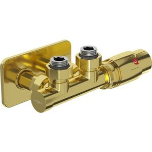 MEXEN/S G00 úhlová termostatická souprava pro radiátor + krycí rozeta S, Duplex, DN50, zlatá W907-900-910-50 obraz
