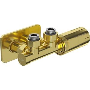 MEXEN/S G05 úhlová termostatická souprava pro radiátor + krycí rozeta S, Duplex, DN50, zlatá W907-958-910-50 obraz