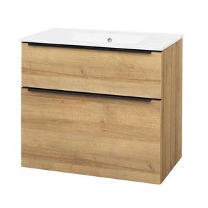 Mereo Mailo, koupelnová skříňka s keramickým umyvadlem 81 cm, dub Riviera, černé madlo CN521B obraz