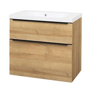 Mereo Mailo, koupelnová skříňka s umyvadlem z litého mramoru 81 cm, dub Riviera, černé madlo CN521MB obraz