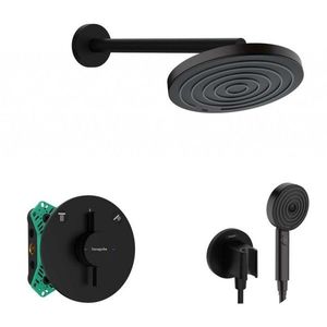 HANSGROHE Sprchový set s baterií pod omítku, s tělesem, průměr 26 cm, 3 proudy, matná černá SANI21HHH400 obraz
