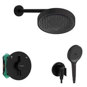 HANSGROHE Sprchový set s baterií pod omítku, s tělesem, průměr 25 cm, 3 proudy, matná černá SANI21HHH404 obraz