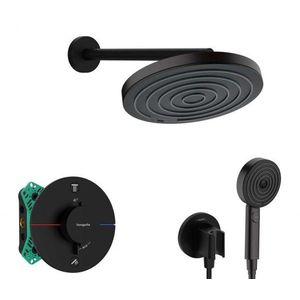 HANSGROHE Sprchový set s termostatem pod omítku, s tělesem, průměr 26 cm, 3 proudy, matná černá SANI21HHH402 obraz
