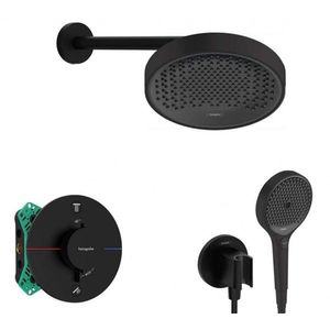HANSGROHE Sprchový set s termostatem pod omítku, s tělesem, průměr 25 cm, 3 proudy, matná černá SANI21HHH406 obraz