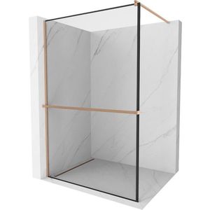 MEXEN/S Kioto+ Sprchová zástěna s poličkou WALK-IN 70 x 200 cm, černá vzor, měď kartáčovaná 800-070-121-65-70 obraz