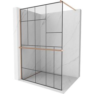 MEXEN/S Kioto+ Sprchová zástěna s poličkou WALK-IN 70 x 200 cm, černá vzor, měď kartáčovaná 800-070-121-65-78 obraz