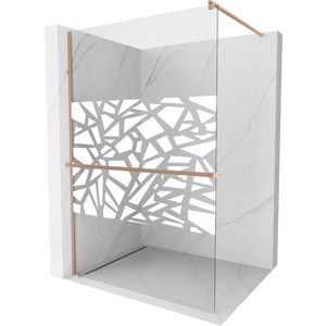 MEXEN/S Kioto+ Sprchová zástěna s poličkou WALK-IN 70 x 200 cm, bílá vzor, měď kartáčovaná 800-070-121-65-85 obraz