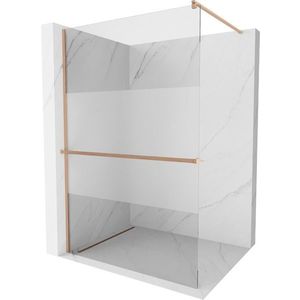 MEXEN/S Kioto+ Sprchová zástěna s poličkou WALK-IN 100 x 200 cm, transparent/dekor, měď kartáčovaná 800-100-121-65-35 obraz