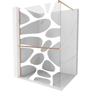 MEXEN/S Kioto+ Sprchová zástěna WALK-IN s poličkou a držákem ručníků 80 x 200 cm, bílý vzor, měď kartáčovaná 800-080-121-65-97 obraz