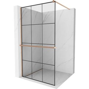 MEXEN/S Kioto+ Sprchová zástěna WALK-IN s poličkou a držákem ručníků 120 x 200 cm, černý vzor, měď kartáčovaná 800-120-121-65-77 obraz