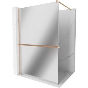MEXEN/S Kioto+ Sprchová zástěna WALK-IN s poličkou a držákem ručníků 90 x 200 cm, zrcadlová, měď kartáčovaná 800-090-121-65-50 obraz