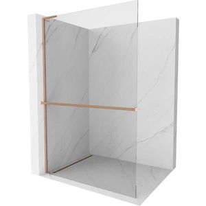 MEXEN/S Kioto+ L Sprchová zástěna WALK-IN s poličkou a držákem ručníků 90 x 200 cm, transparent, měď kartáčovaná 800-090-123-65-00 obraz