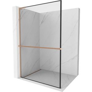 MEXEN/S Kioto+ L Sprchová zástěna WALK-IN s poličkou a držákem ručníků 80 x 200 cm, černý vzor, měď kartáčovaná 800-080-123-65-70 obraz
