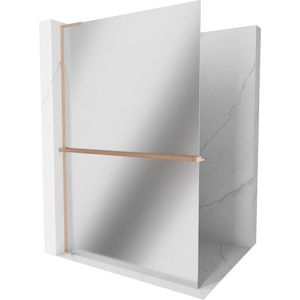 MEXEN/S Kioto+ L Sprchová zástěna WALK-IN s poličkou a držákem ručníků 90 x 200 cm, zrcadlová, měď kartáčovaná 800-090-123-65-50 obraz