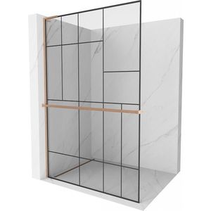 MEXEN/S Kioto+ L Sprchová zástěna WALK-IN s poličkou a držákem ručníků 80 x 200 cm, černý vzor, měď kartáčovaná 800-080-123-65-78 obraz