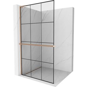 MEXEN/S Kioto+ L Sprchová zástěna WALK-IN s poličkou a držákem ručníků 100 x 200 cm, černý vzor, měď kartáčovaná 800-100-123-65-77 obraz