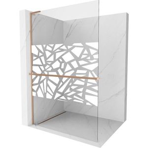 MEXEN/S Kioto+ L Sprchová zástěna WALK-IN s poličkou a držákem ručníků 70 x 200 cm, bílý vzor, měď kartáčovaná 800-070-123-65-85 obraz