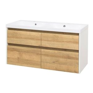 Mereo Opto, koupelnová skříňka s umyvadlem z litého mramoru 121cm, bílá/dub Riviera CN933M obraz