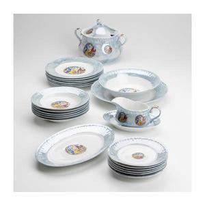 Porcelánová jídelní sada 26 kusů modrá s perleťovou úpravou obraz
