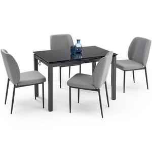 Stolní souprava Jasper + 4 židle sklenka/kov – černá/popelavě šedá obraz