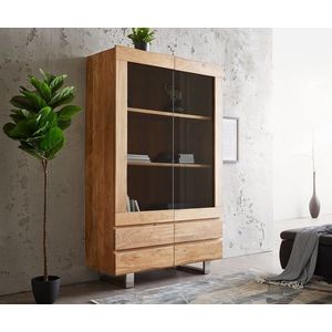 Vitrína Live Edge 120x190 cm akácie přírodní hrana 2 dvířka 4 obraz