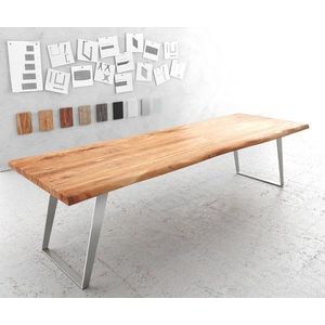Jídelní stůl Edge 300x100cm XL akácie přírodní nerezová ocel obraz