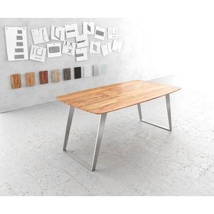 Jídelní stůl Edge zaoblená 180x90 akácie přírodní nerezová ocel obraz