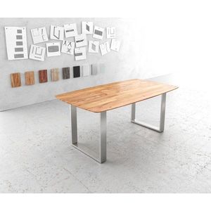 Jídelní stůl Edge zaoblená 180x90 akácie přírodní nerezová ocel obraz