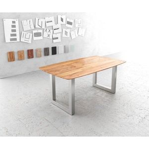 Jídelní stůl Edge zaoblená 180x90 akácie přírodní nerezová ocel obraz