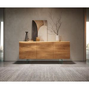 Příborník New Live-Edge 145 cm přírodní dub 3 dvířka skleněná obraz