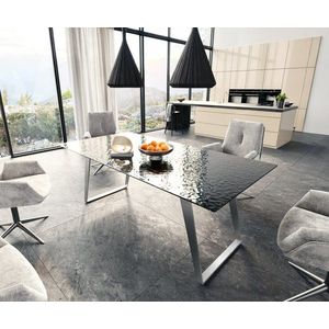Jídelní stůl Edge 200x100 reliéfní sklo kouřové černé 3D design obraz
