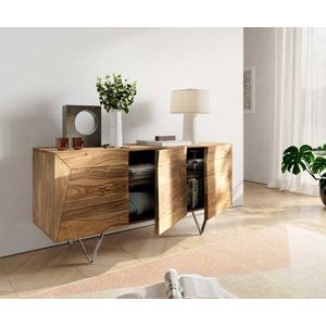 Komoda Wyatt 150 cm sheesham přírodní 3D design nerezová ocel obraz