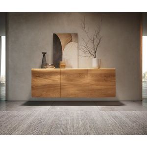 Příborník New Live-Edge 145 cm přírodní dub 3 dvířka nástěnný obraz