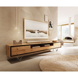 TV stolek Stonegrace 240 cm přírodní dub 2 dvířka 1 přihrádka 2 obraz
