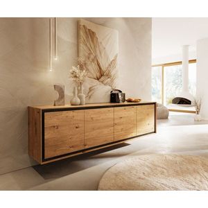 Příborník Stonegrace 200 cm přírodní dub 4 dvířka kamenná dýha obraz