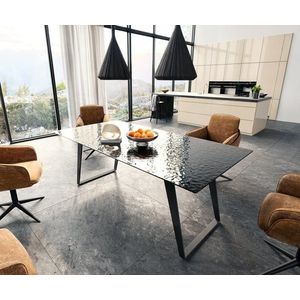 Jídelní stůl Edge 200x100 reliéfní sklo kouřové černé 3D design obraz