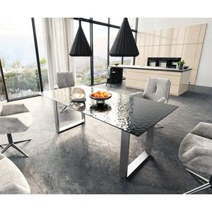 Jídelní stůl Edge 200x100 reliéfní sklo kouřové černé 3D design obraz