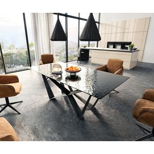 Jídelní stůl Edge 200x100 reliéfní sklo kouřové černé 3D design obraz