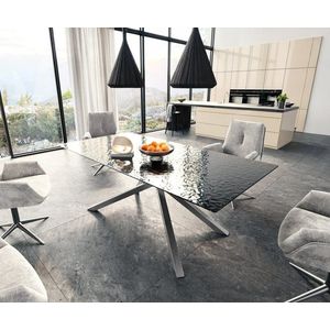 Jídelní stůl Edge 200x100 reliéfní sklo kouřové černé 3D design obraz