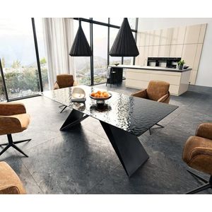 Jídelní stůl Edge 200x100 kouřové černé reliéfní sklo 3D design obraz