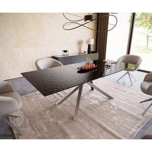 Jídelní stůl Edge 180-220x100 reliéfní sklo kouřové černé 3D obraz