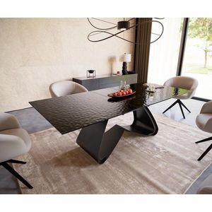Jídelní stůl Edge 180-220x100 reliéfní sklo kouřové černé 3D obraz