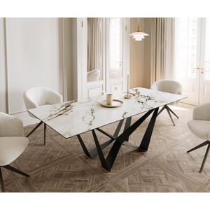 Jídelní stůl Edge 180-220x100 keramika Calacatta Luxe bílo obraz