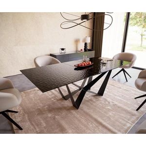 Jídelní stůl Edge 180-220x100 reliéfní sklo kouřové černé 3D obraz
