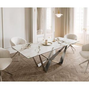 Jídelní stůl Edge 180-220x100 keramika Calacatta Luxe bílo obraz