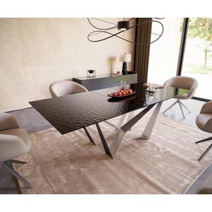 Jídelní stůl Edge 180-220x100 reliéfní sklo kouřové černé 3D obraz