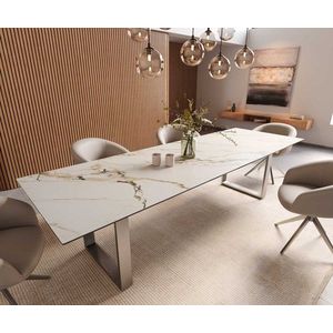 Jídelní stůl Edge 300x100 keramika Calacatta Luxe bílo-zlato obraz