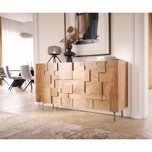 Komoda Puzzle 145 cm přírodní akácie šikmá podnož nerezová ocel obraz